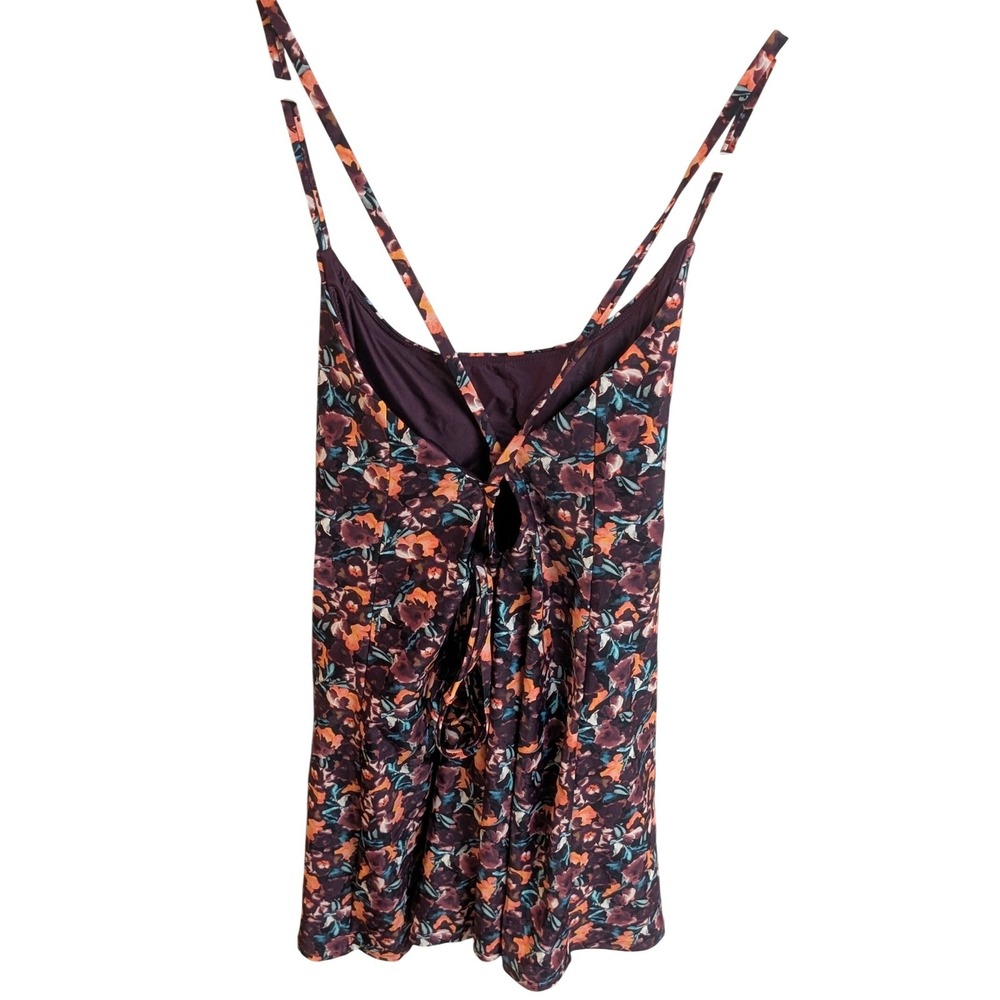 Floral Scoop Neck Swim Dress in Black and Coral - Picture 5 of 7